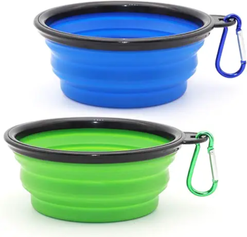 2-Pack Collapsible Silicone Dog Bowls with Carabiners – Portable Travel Food & Water Bowls for Dogs & Cats